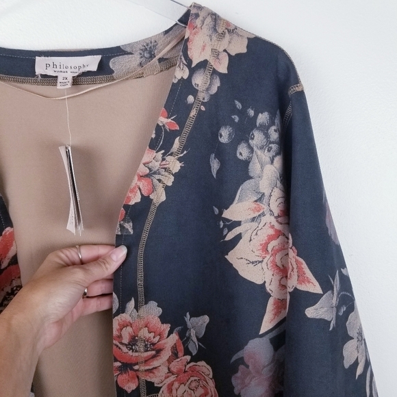 Philosophy Plus Size Floral Faux Suede Open Front Topper Jacket NWT 2X - Picture 7 of 11